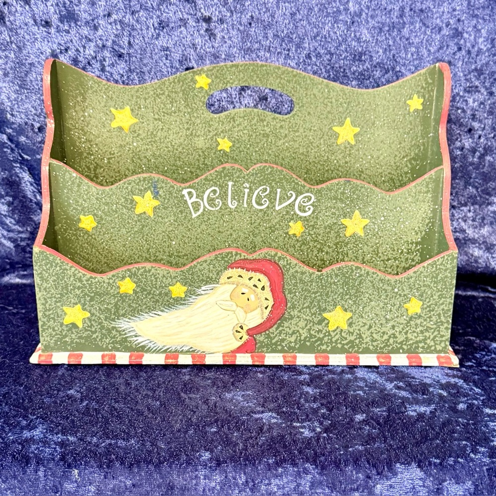 Hand Painted Santa Letter/Card Holder 2-Sections - Great For‎ Cards, Invitations